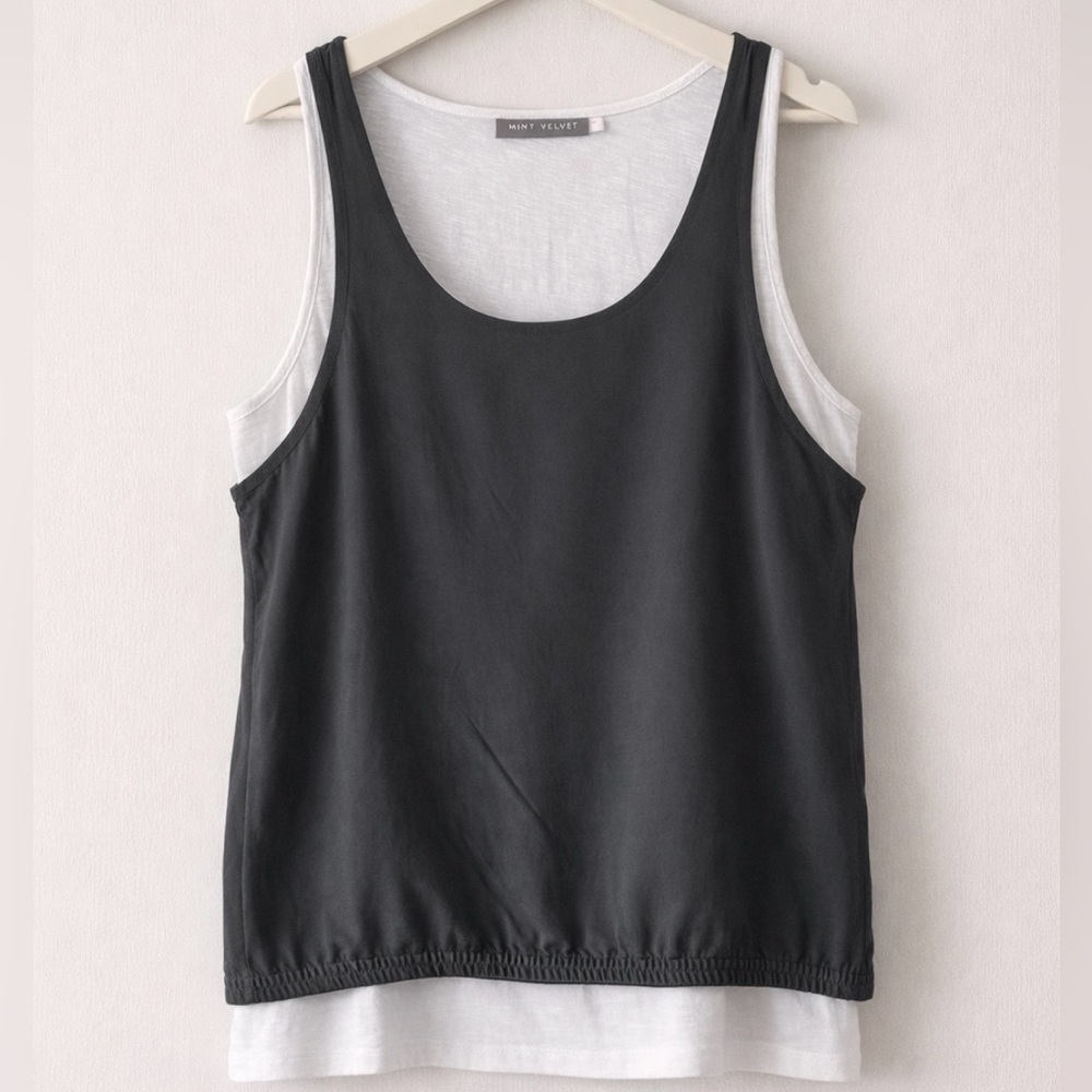 Mint Velvet Layered Tank Top M Charcoal White Double Layer Sleeveless Blouse